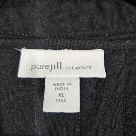 J Jill Pure Jill Seersucker Jacket Blazer XL TALL Black Open Front Embroidered - Picture 10 of 16